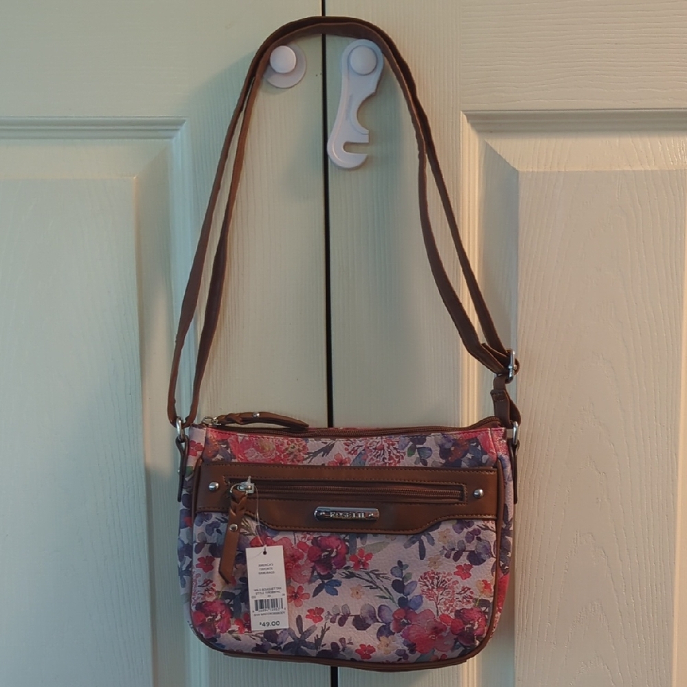 Rosetti Floral Crossbody Bag with Brown Accents